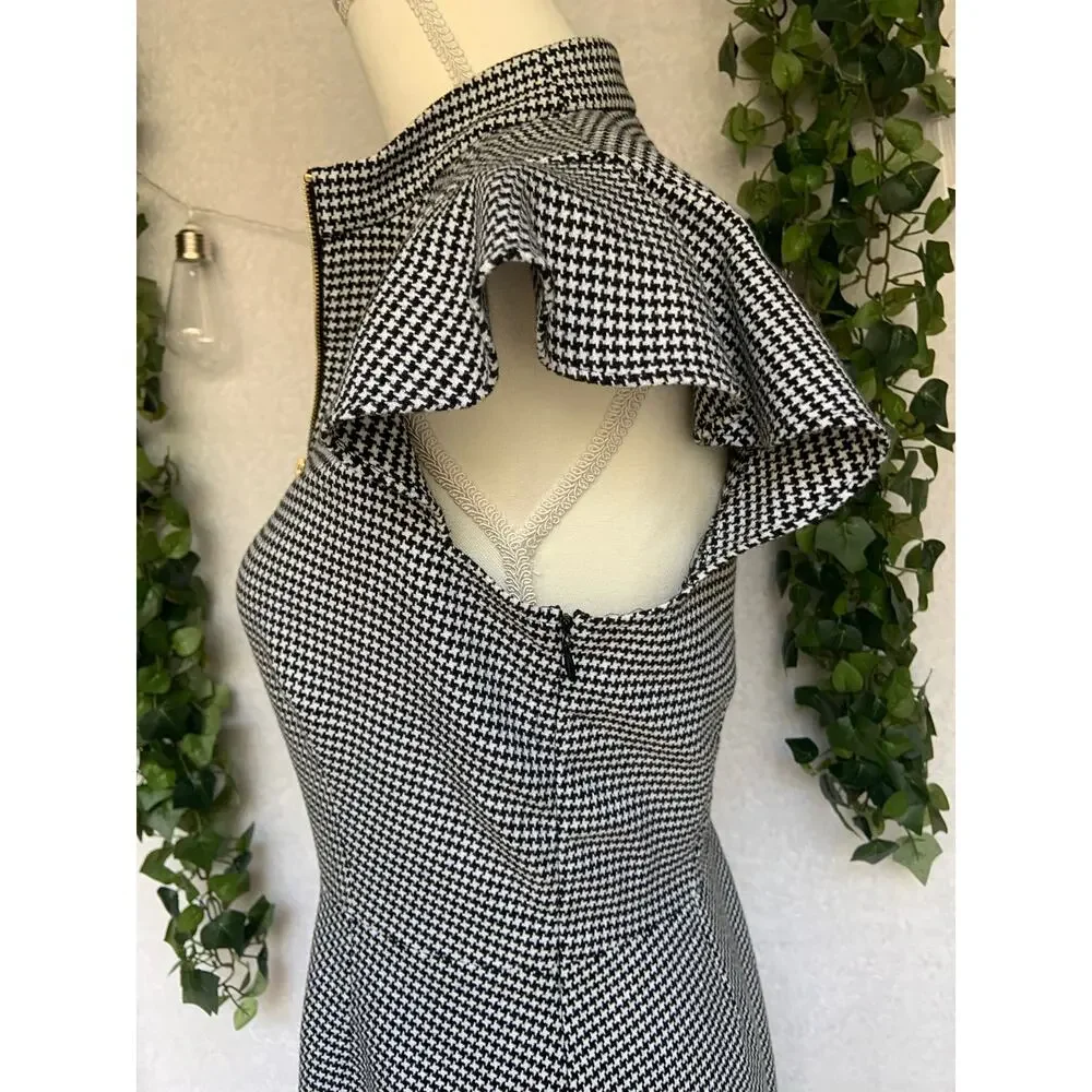 Rachel Zoe Black & White Shepherds check Flutter Sleeve Aline Dress Women's 6 - Picture 9 of 12